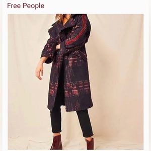 Free People Punk Dreams Plaid Navy Trench Coat Jacket Size XL New Oversized